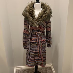 Anthropologie Angel of the North sweater coat Faux fur shawl collar